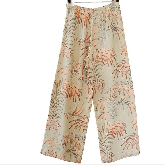 Tommy Bahama Silk Palazzo Pant Women's 8 Wide Leg Green Tropical Leaf Print - Picture 3 of 12